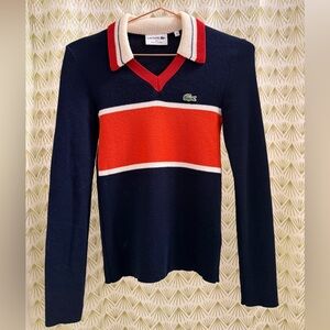 Lacoste Women's Sweater in Navy and Orange